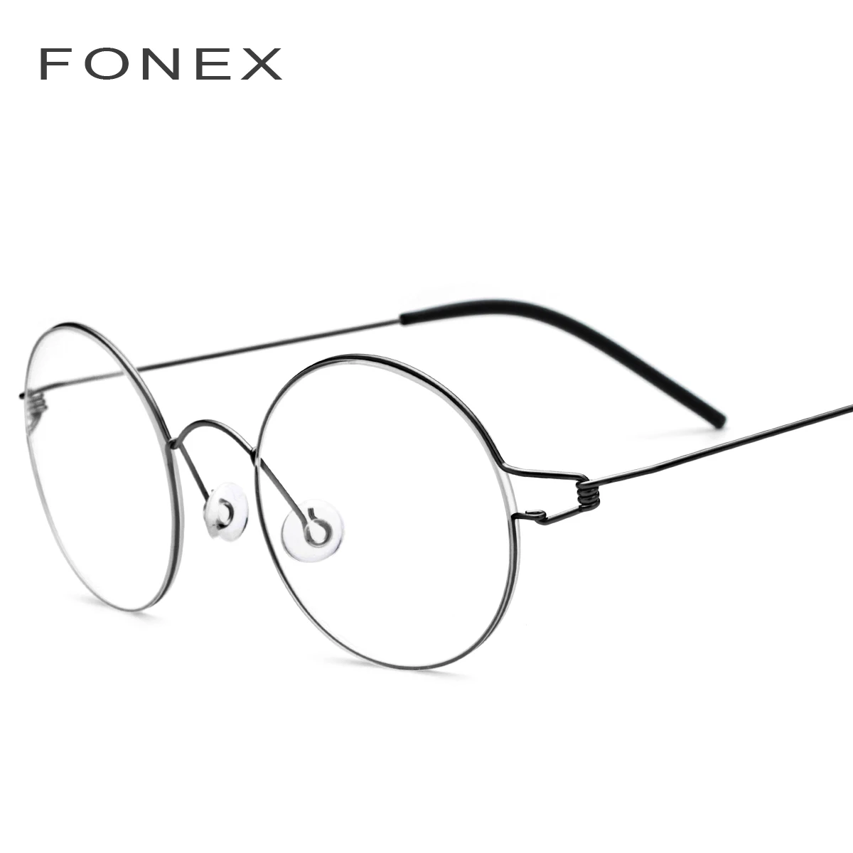 FONEX титановый сплав оправа для очков Мужские Винтажные круглые очки женские оптические корейские очки без винтов по рецепту 98607 - Цвет оправы: Черный