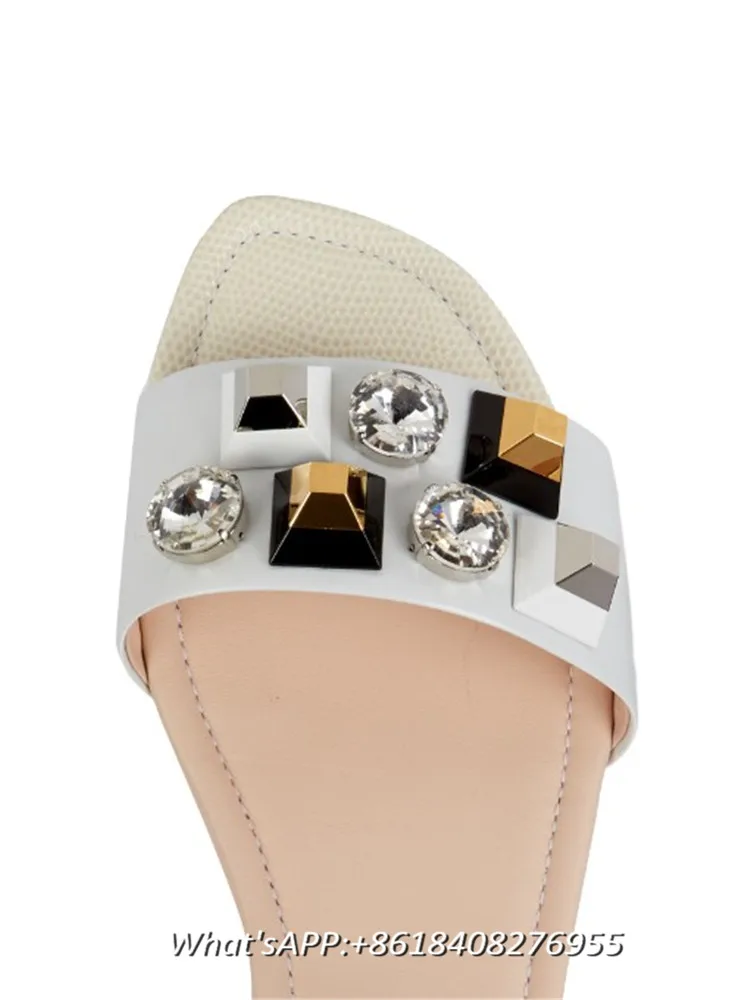 MIQUINHA Сандалии Женская Обувь Плоским Лодыжки Ремень Смешанный Цвет Peep Toe Кристалл