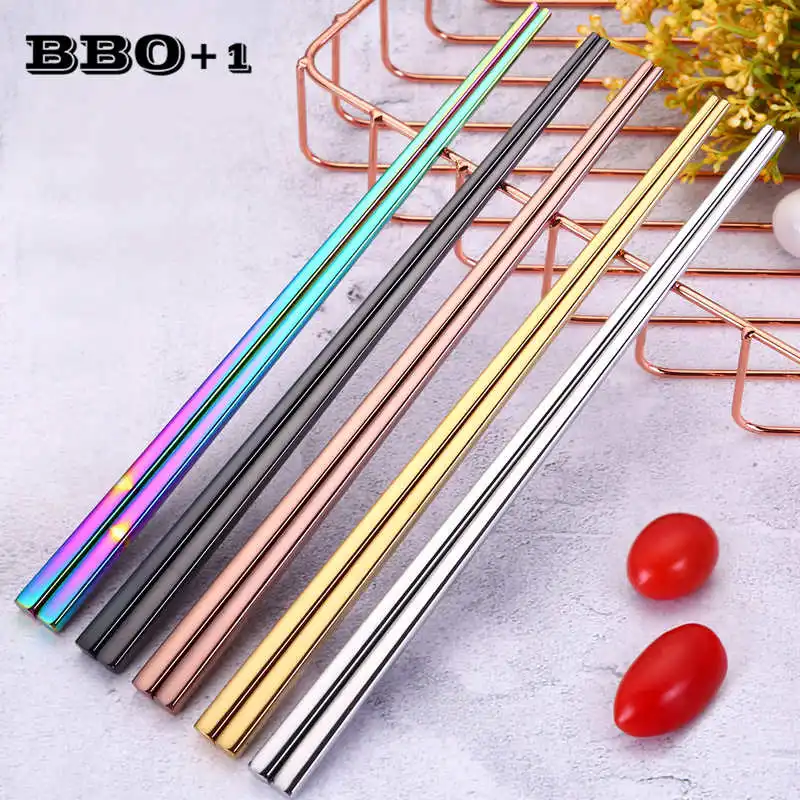 1 пара палочек для еды из нержавеющей стали с длинной ручкой Нескользящие