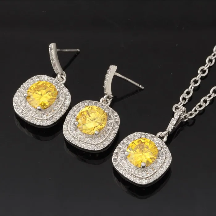 U7 Позолоченный Подвеска С Камнем Ожерелье Серьги Для Женщин Ювелирные Комплекты