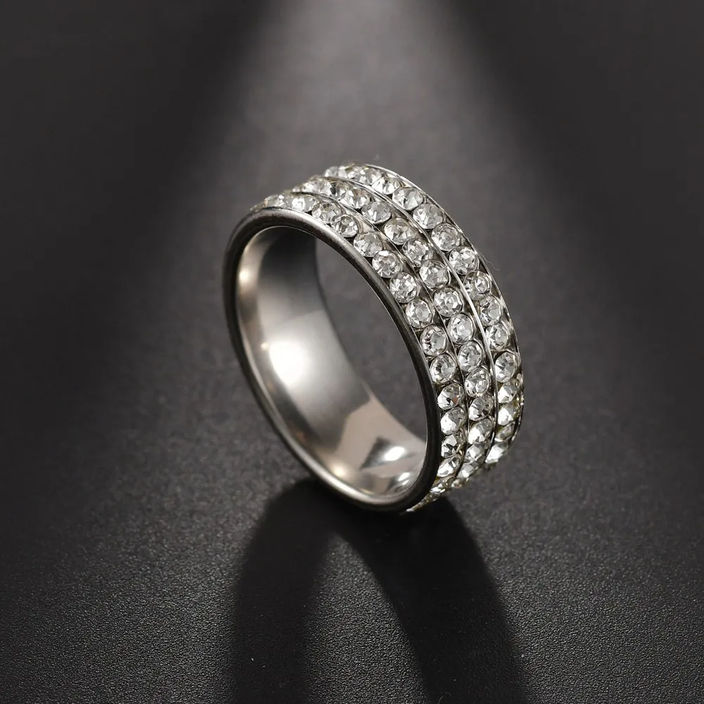 Женские свадебные кольца Стразы с 3 рядами прозрачных кристаллов модные женские