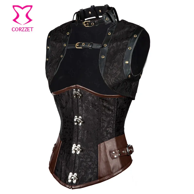 Черный корсет под грудь в стиле стимпанк утягивающий на талии готический