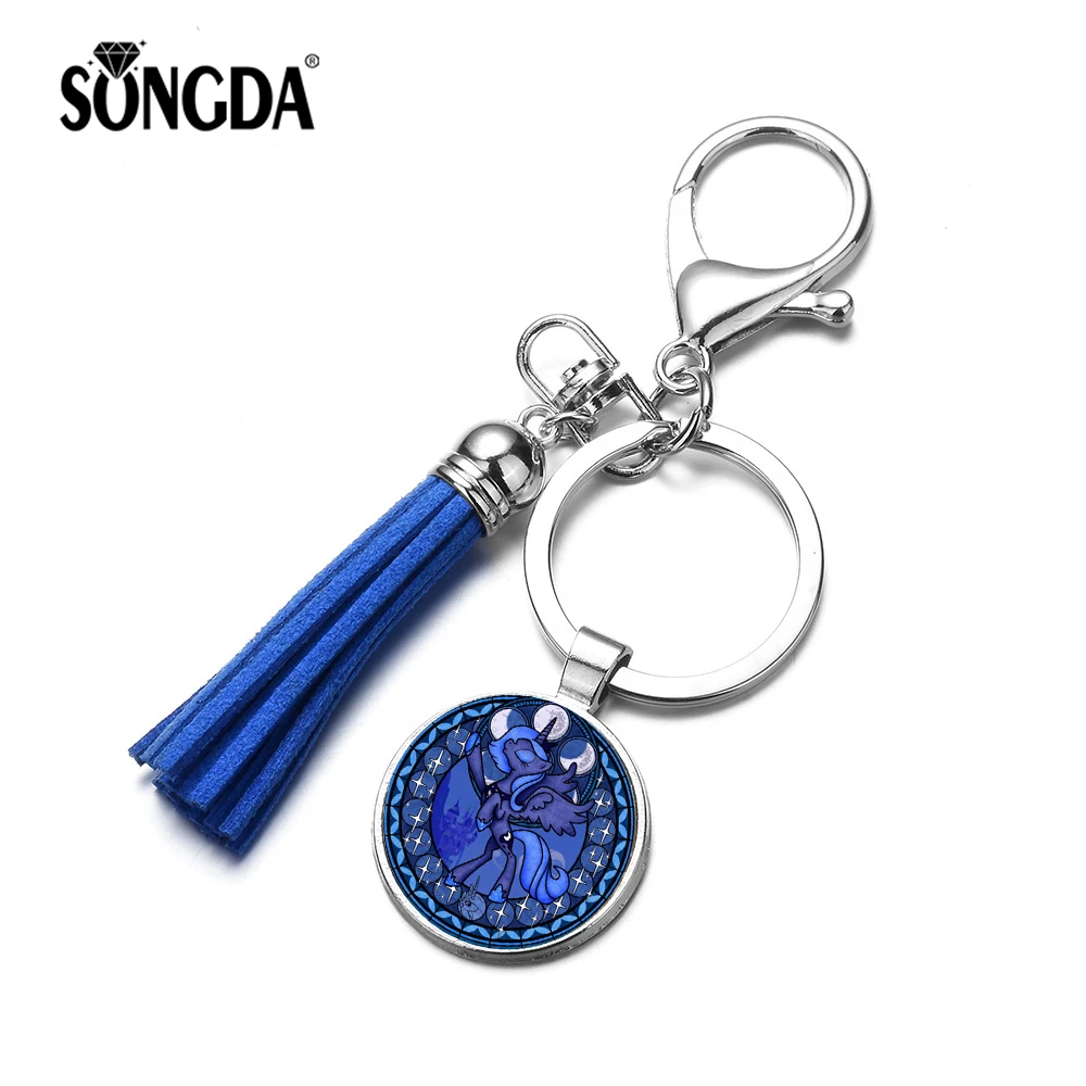 SONGDA My little Horse Ponies брелок принцесса Луна сумеречный мультфильм фигура стекло время драгоценный камень брелок для ключей с кисточкой для девочек подарок на день рождения