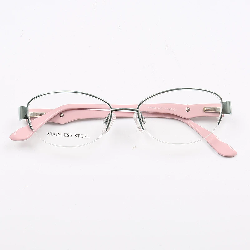 

YOUTOP Women's Half Rim Metal Classic Eyeglasses Frame Female's Myopia Anti-blue Ray Stainless Steel eyewear N7720