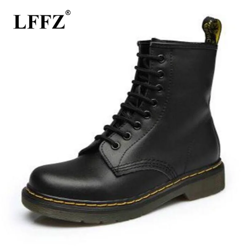 Ботинки-мартинсы женские из натуральной кожи на резиновой подошве | Обувь