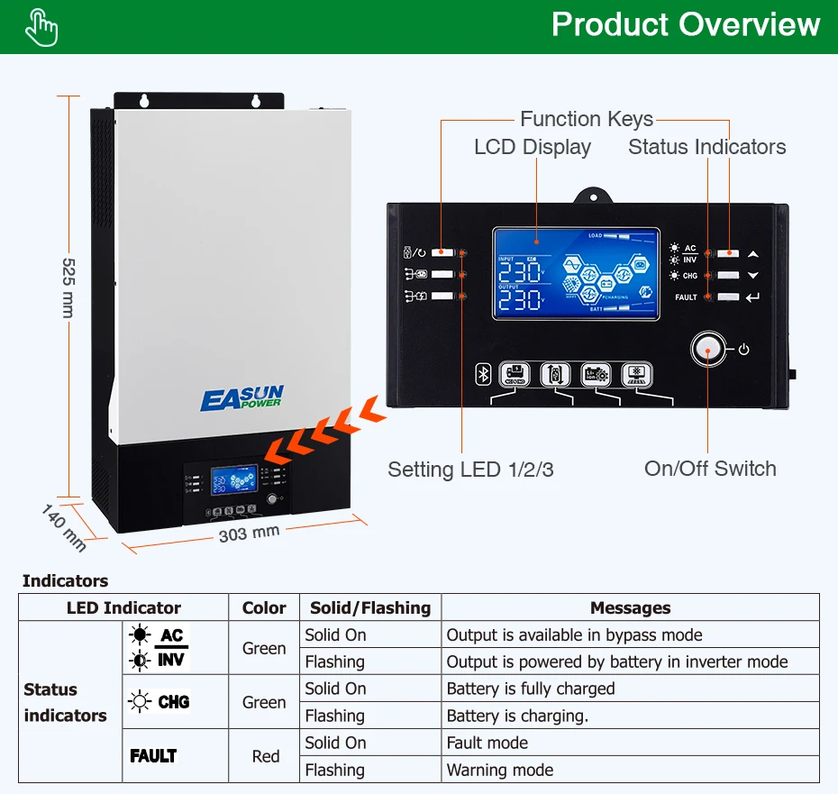 Источник питания Easun 5000W параллельный солнечный инвертор нулевое время передачи 80A MPPT 60A AC зарядное устройство 48Vdc 230Vac с Bluetooth мониторинга