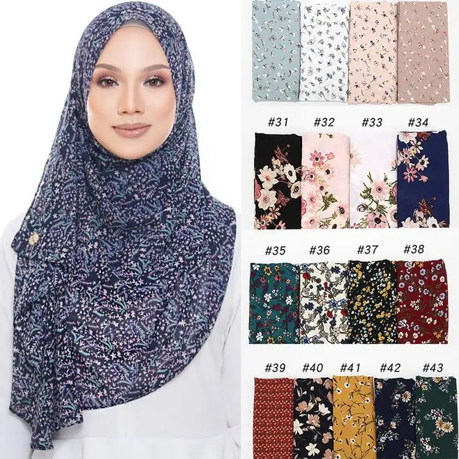 

New Bubble Chiffon Muslim Hijabs Scarves Design Flower Long Shawls Wraps Headscarf Wraps Turbans Headband Long Scarves 43 COLORS