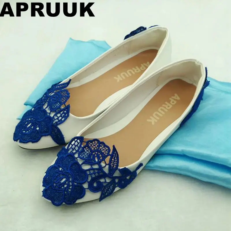 

Slip on plus size flat wedding shoes bride fashion women spring summer flat heel blue color party dress lace flats shoes