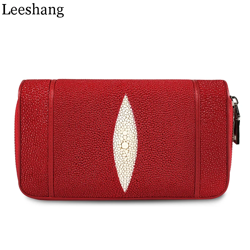 Leeshang кошелек женский натуральная кожа Кожаный ската красний женское портмоне