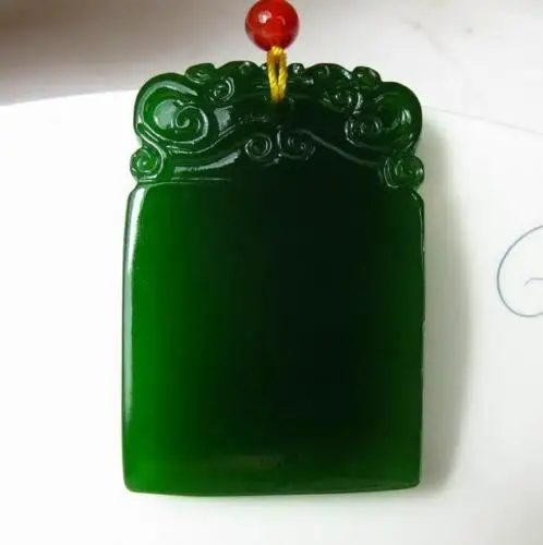 Натуральный зеленый ручной резной китайский Хотан Jasper два драконы кулон +