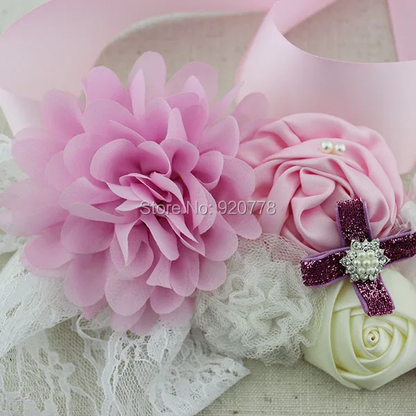1pcs New Arrival flower girl sash pink ribbon belt Chic shabby Maternity wedding | Аксессуары для одежды