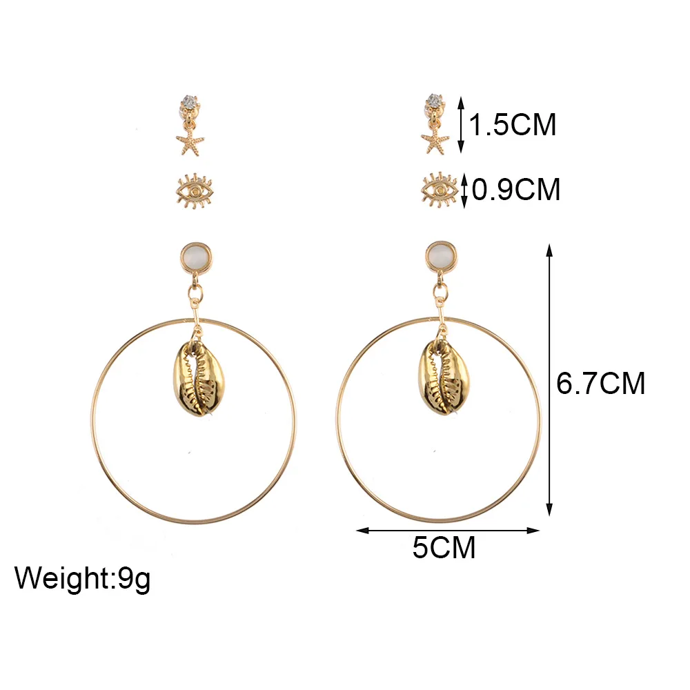 6 шт./партия женские серьги в виде морской звезды оболочки глаза большая круглая