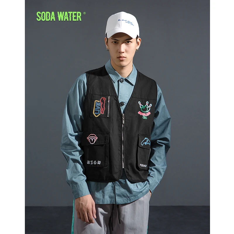 SODA WATER бренд мужской жилет без рукавов куртка хлопок повседневное мульти карман