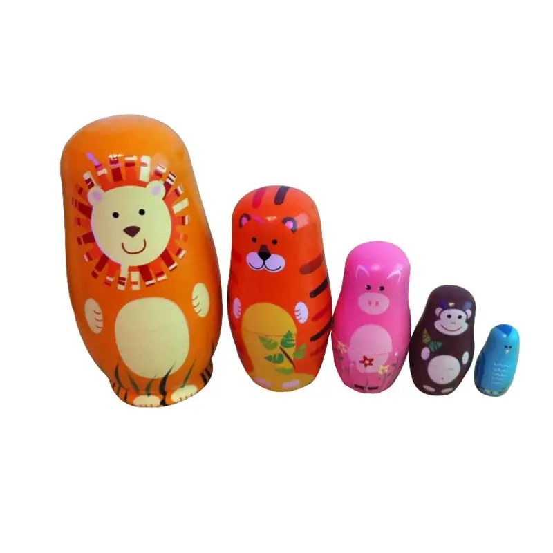 5-гнездовые милые деревянные куклы-матрешки животные русская кукла