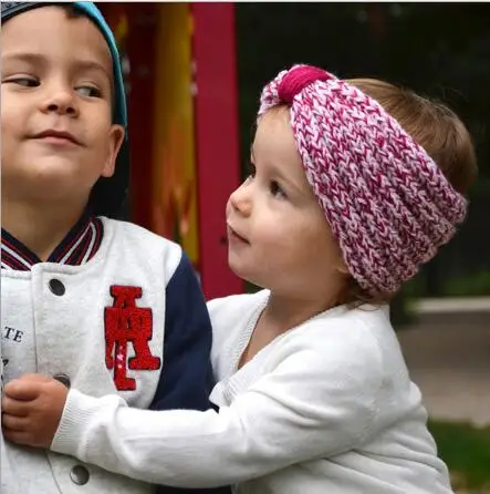 Тюрбан для новорожденных Зимняя повязка на голову с бантом вязанная Детская