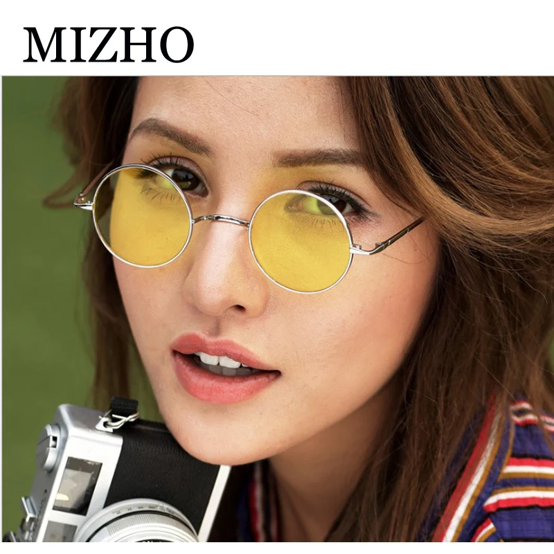 MIZHO, винтажные круглые металлические солнцезащитные очки для женщин, фирменный дизайн, панк, желтые очки, женские солнцезащитные очки, мужские, поляризационные, с защитой от ультрафиолета