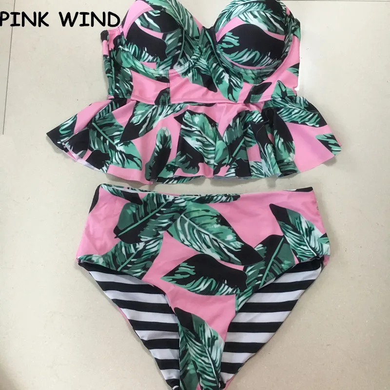 2018 винтажные двухсторонние Танкини с принтом в виде розовых листьев и баской