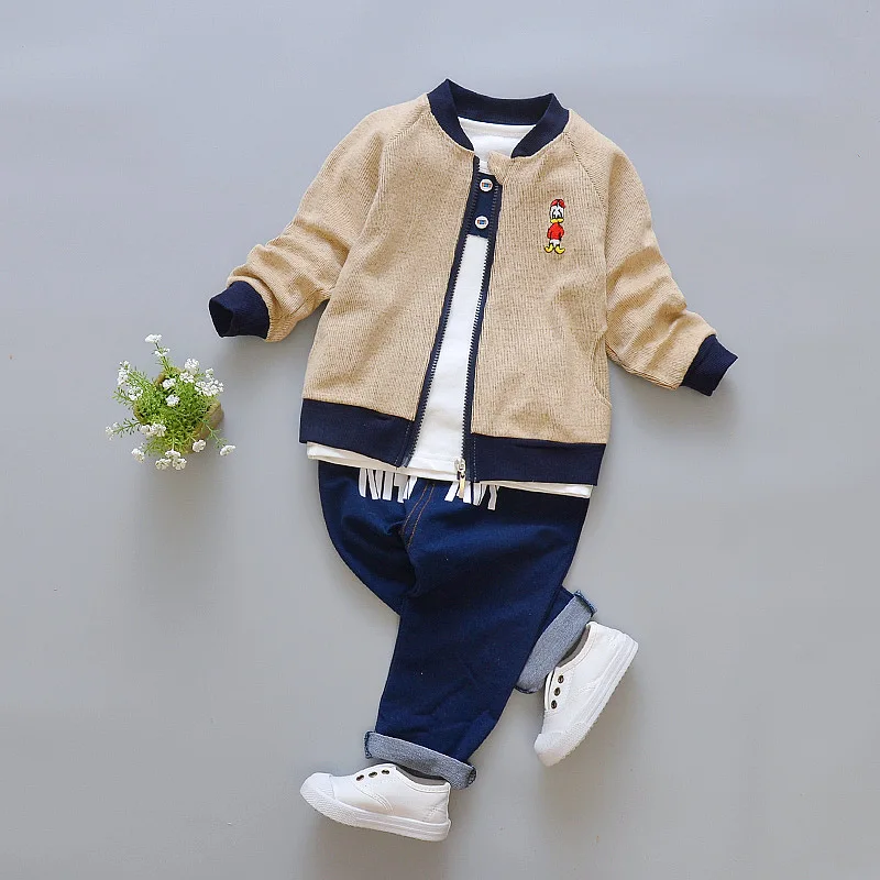 2018 Real Top Casual Unisex Full Solid Children Clothing Sets Boy Autumn 3 Piece Clothes Coat Sport Suit Cartoon Cotton For2 4 T | Детская
