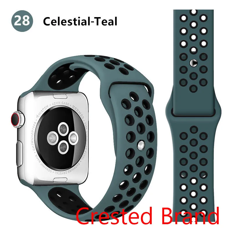 Celestial Teal 28 Силиконовый ремешок для Apple watch band 42 мм 38 мм iWatch 4 band 44 мм 40 мм браслет часы correa резиновый ремешок для часов Apple watch 4 3 2 1 - Цвет ремешка: Celestial Teal 28