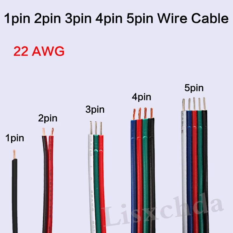 1pin 2pin 3pin 4pin 5pin красный черный кабель, луженая медь 22AWG, ПВХ изолированный провод, электронный кабель, светодиодный кабель