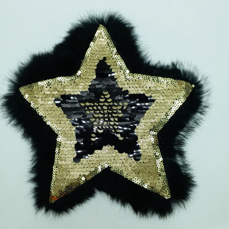 

3D Handmade featger star sequins Patches for clothing DIY black stars embroidered parches Embroidery flowers applique