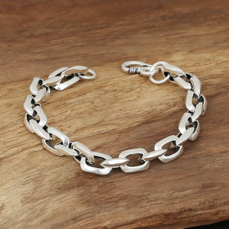 

Wholesale S925 Sterling Silver Jewelry Men's Fashion Handmade Personality Retro Thai Silver Square Buckle Bracelet Homme