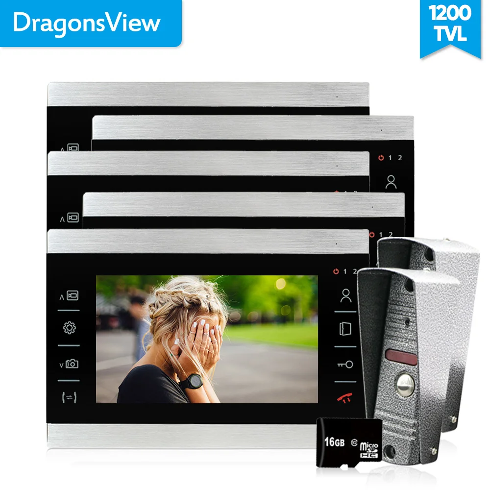 Видеодомофон Dragonsview домофон с 7 дюймовым экраном сенсорная клавиша 1200TVL проводной