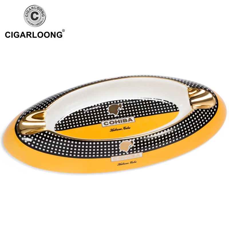 

COHIBA Ashtray 2 Slot Large Diameter Ceramic Cigarette Cigar Ashtray Luxury Smoking Accessories Ash Tray For Home Office Gift