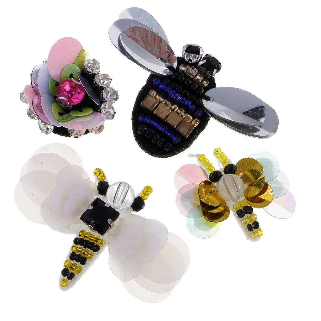 4 шт. пчелы Стрекоза блестки брошь со стразами и бусинами патчи аппликация