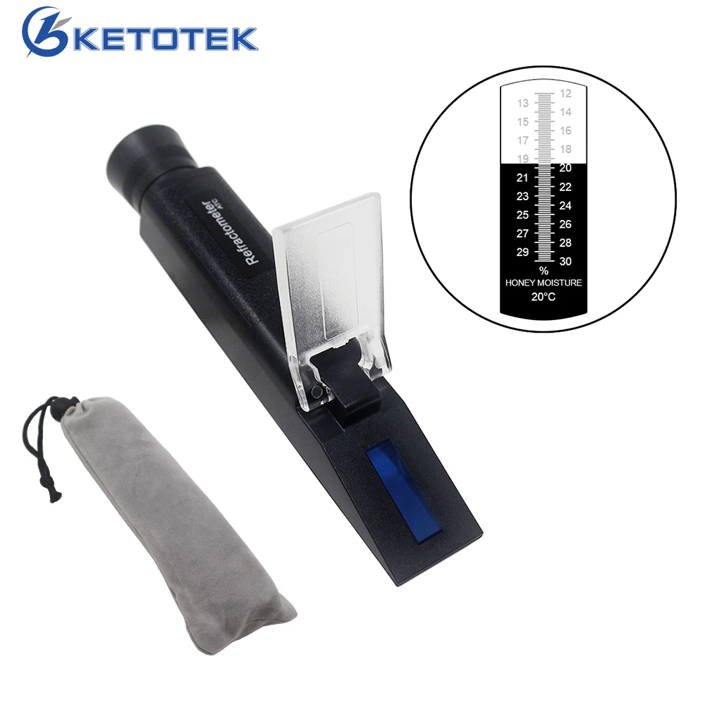 

12-30% Water Honey Refractometer with Calibration ATC Refractometer Honey Moisture Meter Tester with Cloth Carrying Bag