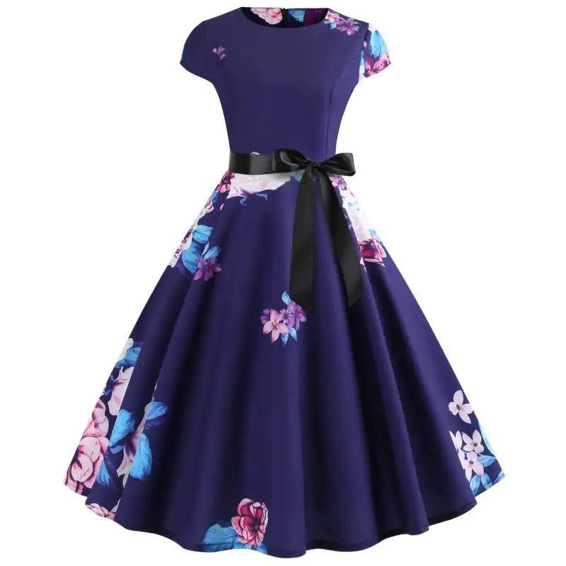 Bebovisi, женское, лето, стиль, короткий, размера плюс, элегантное, Vestidos, Ретро стиль, цветочный принт, повседневное, офисное, ТРАПЕЦИЕВИДНОЕ, Бандажное платье - Цвет: 5200