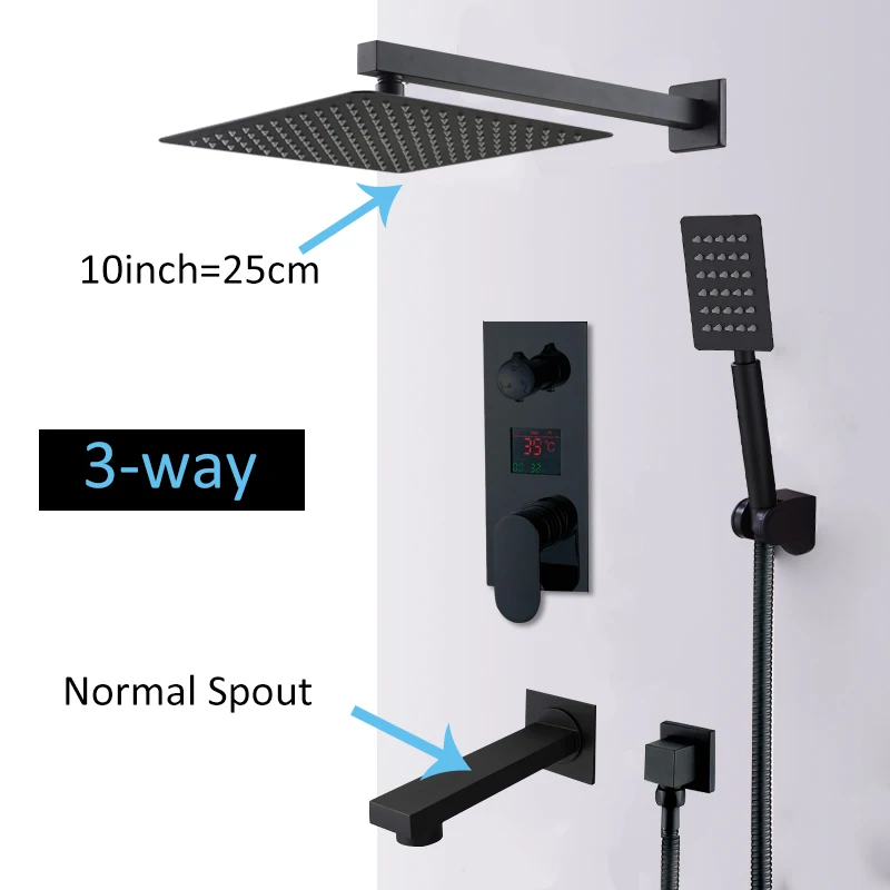 3-way 10inch normal Quyanre настенное крепление Ванная комната дождь водопад Смесители для душа набор скрытый Хромированная Душевая система смеситель для ванны и душа кран - Цвет: 3-way 10inch normal