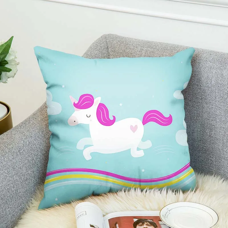 Двухсторонняя наволочка с цифровым 3D рисунком в виде единорога декоративный