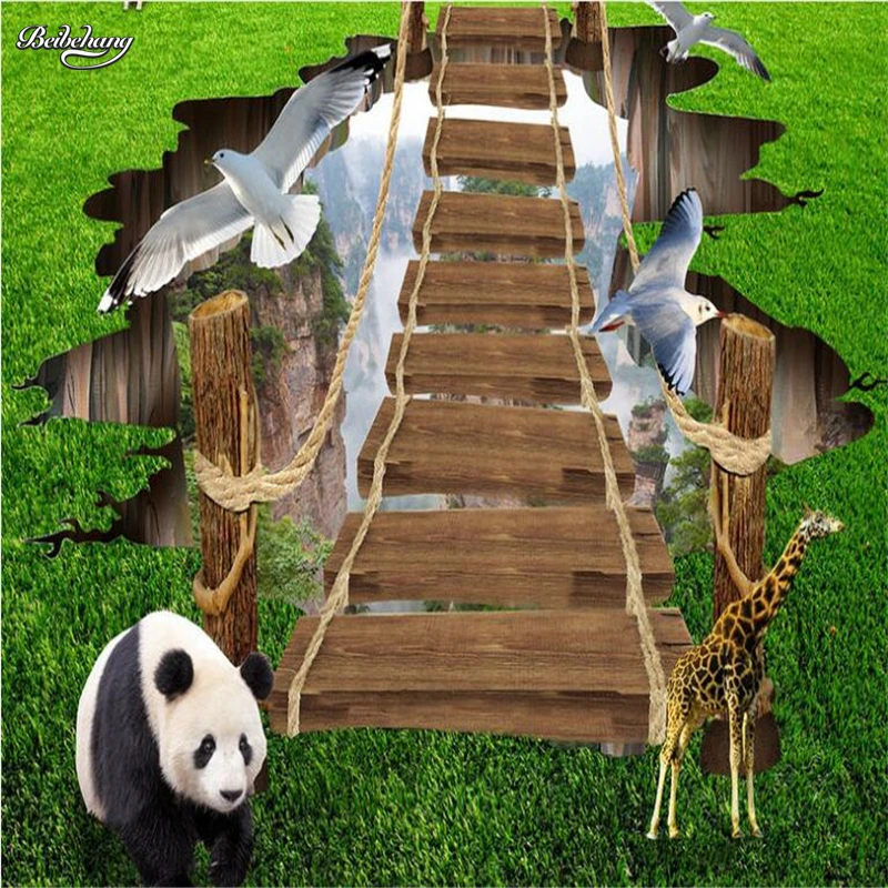 Большая 3d Роспись на заказ большой альпийский деревянный мост животное мир пол