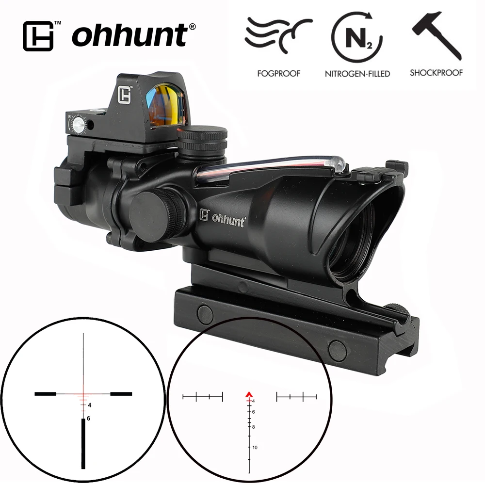 Ohhunt 4X32 Riflescope BDC шеврон сетка настоящий волоконный красный зеленый освещенный прицел с красной точкой зрения для cal. 223. 308 винтовка