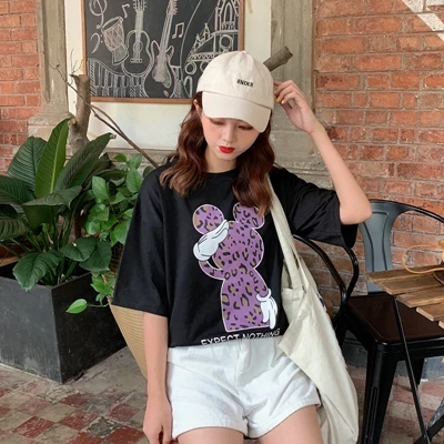 black Kawaii Bunny вышивка корейский Харадзюку короткий рукав Футболка сараинг Стиль Круглый вырез половина рукав дикая женская футболка Топ - Цвет: black