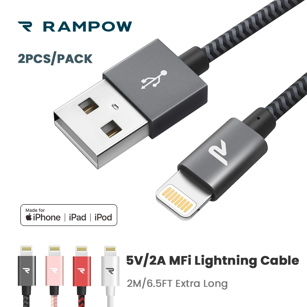 [2 шт./упак.] RAMPOW MFi Lightning Кабель быстрой зарядки USB кабель для передачи данных iPhone