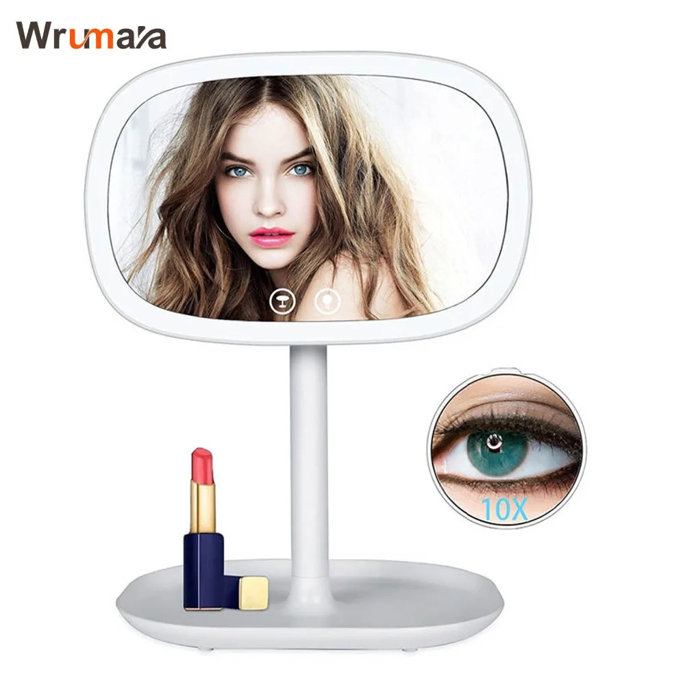 Wrumava LED зеркало для макияжа 360 градусов вращающийся с 10X увеличительным сенсорным