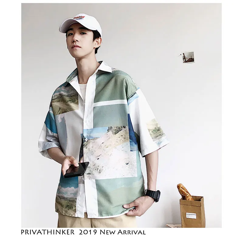 Privathinker мужская летняя рубашка 2019 Мужская Уличная литературная Корейская в стиле