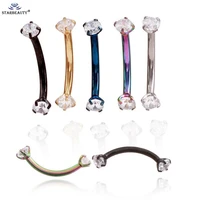 1pc high quality 316l stainless steel 16g 3mm zircon cz gem curved eyebrow ear cartilage helix piercing ring body jewelry