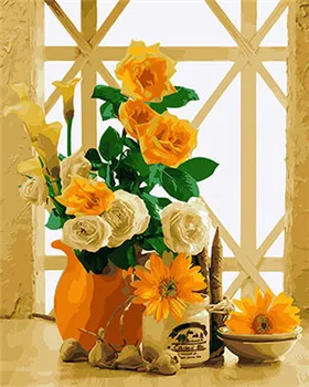 GX26012 DRAWJOY цветы в рамке DIY живопись по номерам стены искусства DIY Холст Картина маслом домашний декор для гостиной 40*50 см - Цвет: GX26012
