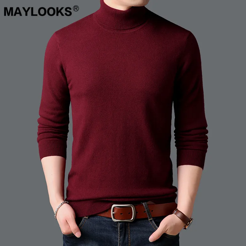 Maylooks 2018 осень и зима новый мужской Высокий воротник 100% чистый шерстяной свитер