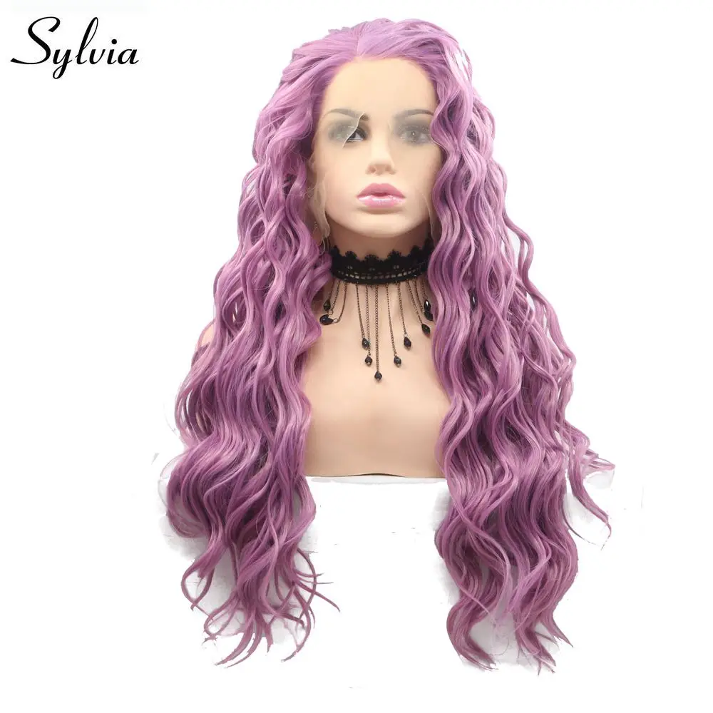 

Sylvia Long Curly Wigs Purple Hair Glueless Synthetic Lace Front Wig For Women Lavender Wig Natural Heat Resistant Cosplay Wig