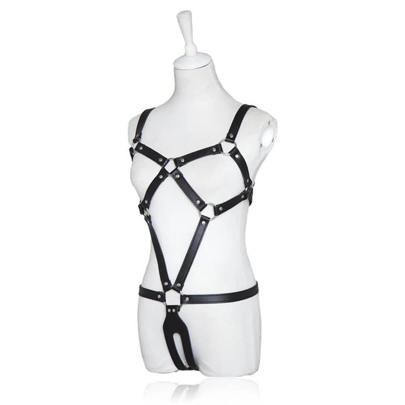 Черного цвета из искусственной кожи Регулируемый с открытой промежностью груди