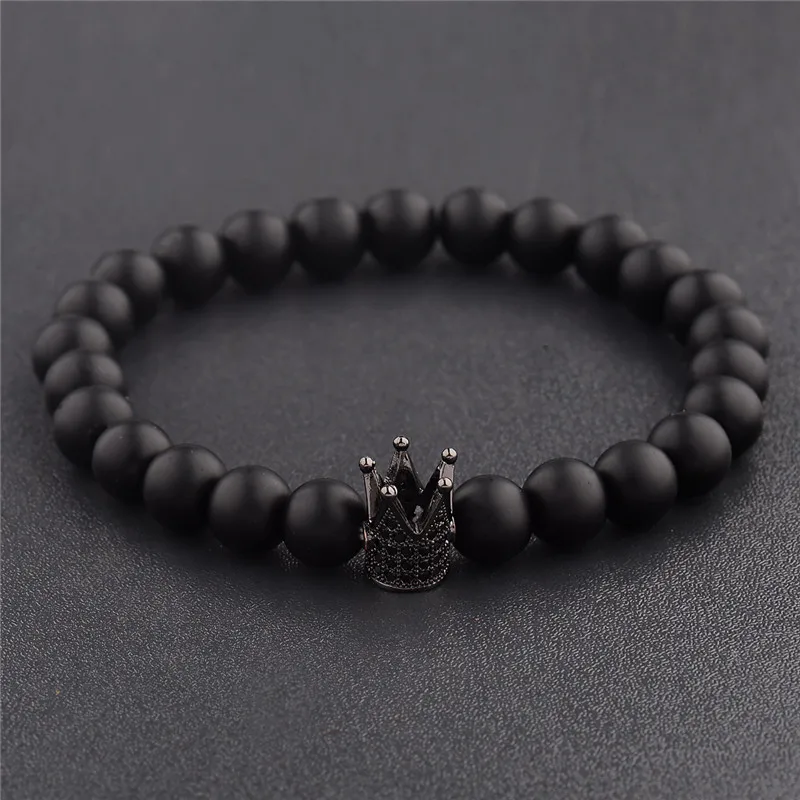 black Модное черное ожерелье из белого камня с золотым черным цветом браслет с короной для женщин и мужчин Парные браслеты ювелирные изделия - Окраска металла: black