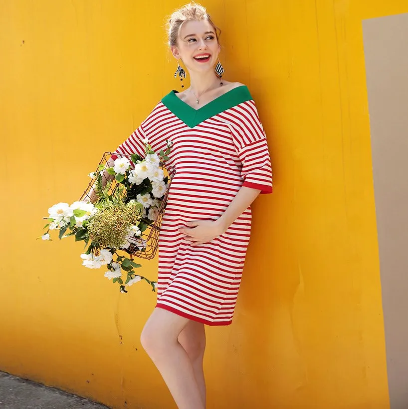 Трикотажное платье для беременных с V-образным вырезом | Мать и ребенок