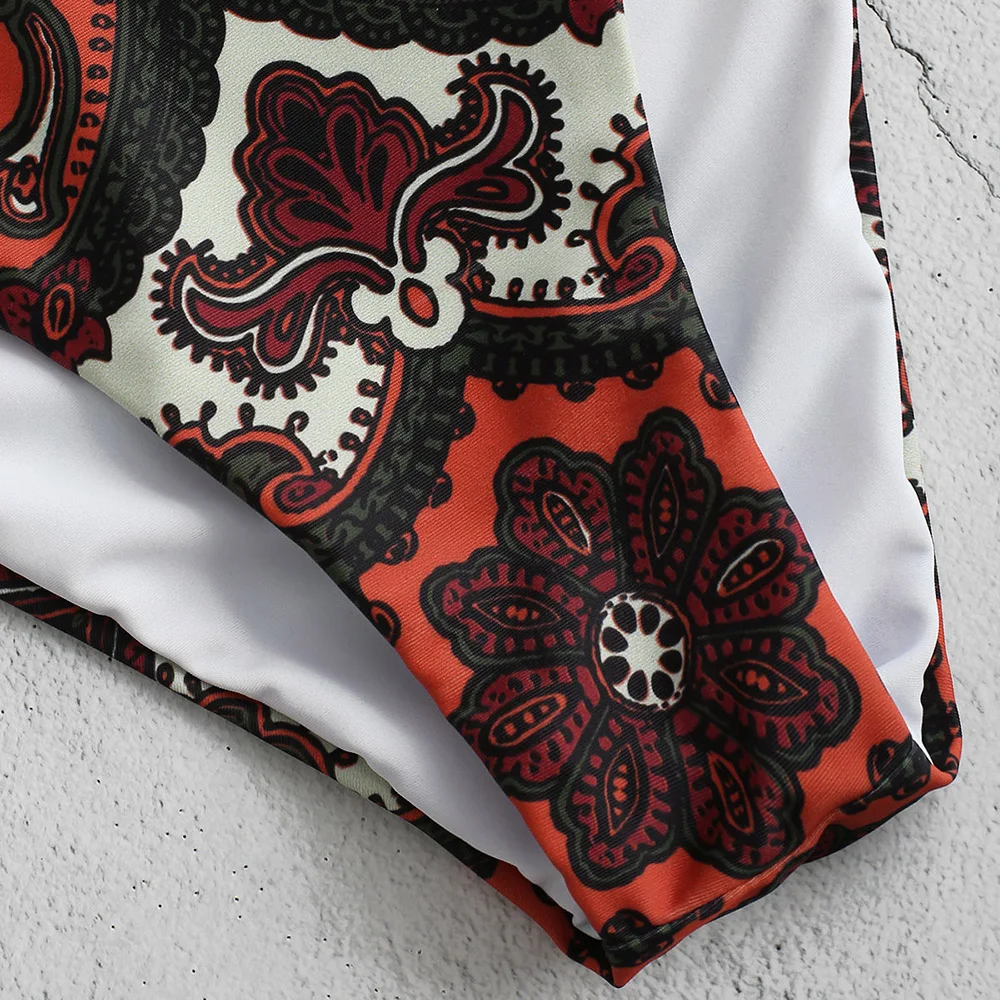 ZAFUL Ретро Принт Без Бретелек Комплект Бикини Провод Бесплатный Бандо Женщины