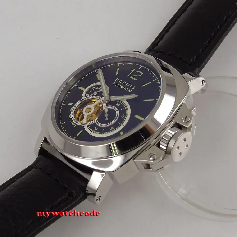 44 мм Парнис черный циферблат зеленый световой Маркс сапфировое стекло 21 Jewels Miyota