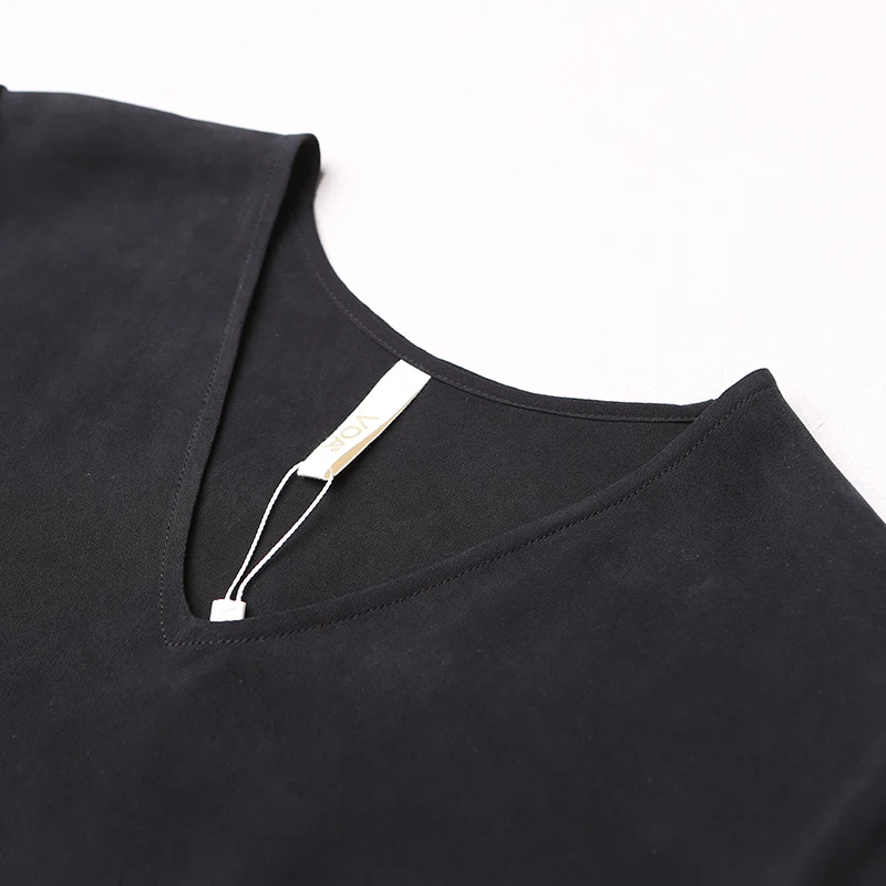 VOA женское шелковое черное Цветочное платье средней длины в стиле пэчворк A7379|dresses