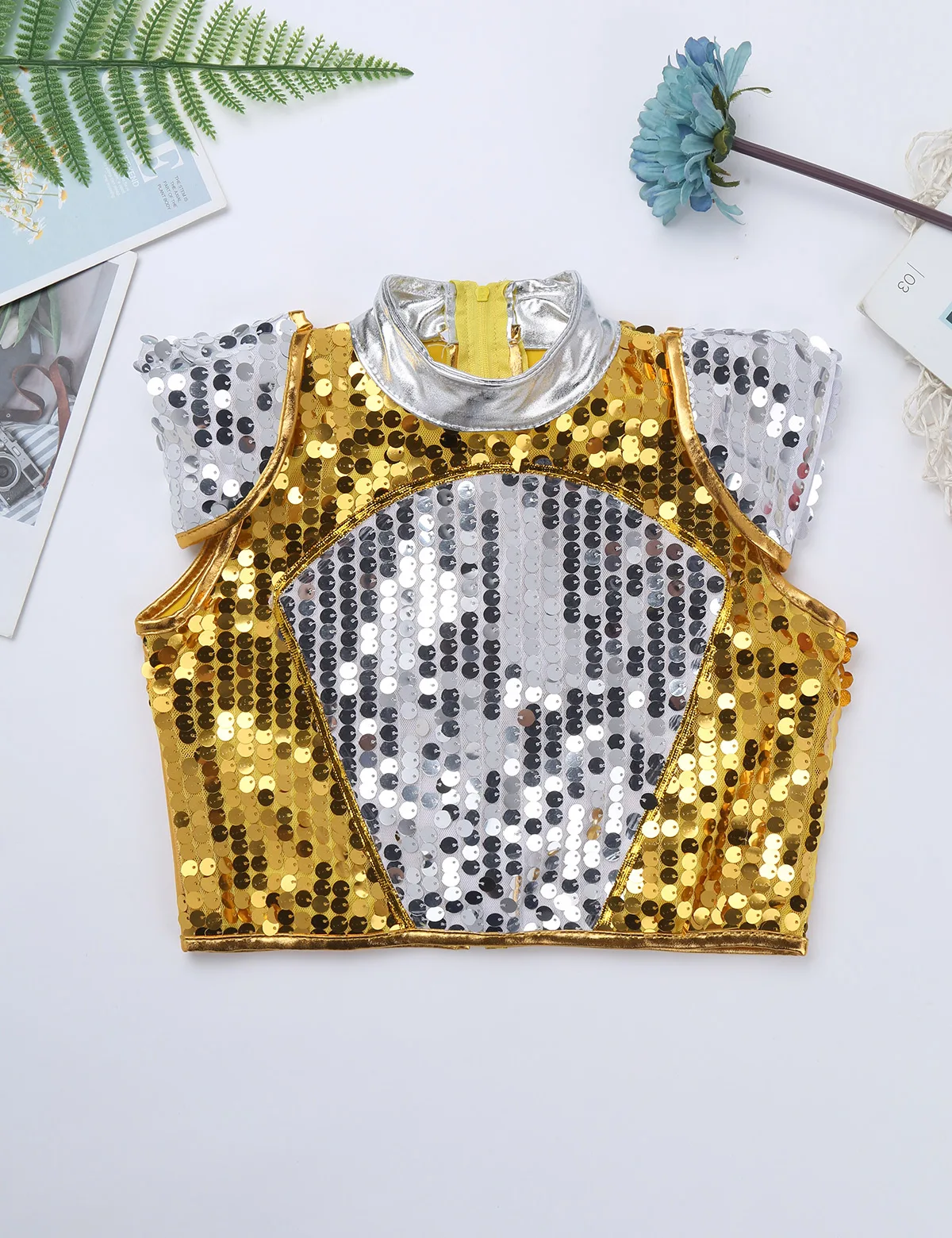 New Sequins Kids Jazz Dance Modern Cheerleading Costumes Hip Hop Girls Crop Top And Pants for Stage Performance Wear |